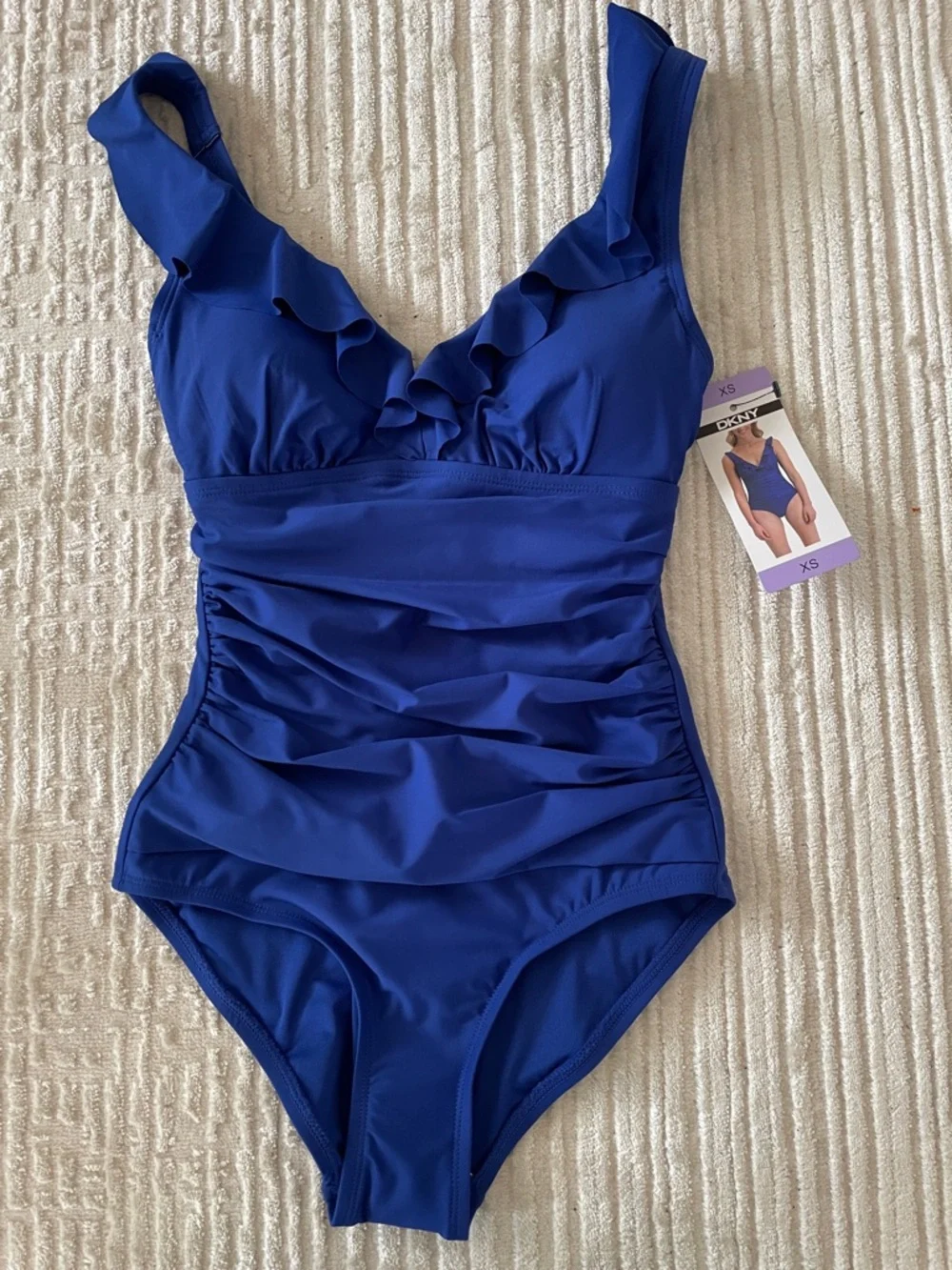 DKNY Girls' Cobalt Blue Ruffle One-Piece Swimsuit - Picture 4 of 6